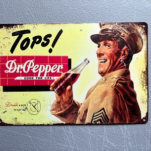 Letrero de metal retro Dr Pepper para decoración de cueva de hombre, regalos de garaje para hombres, decoración de pared para garaje, letrero de refresco, estilo rústico vintage, 11.75 x 7.75 pulgadas