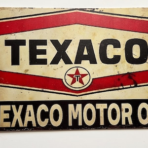 Texaco 11.75"x7" Rustic Metal Sign Tin Sign Garage Sign Gifts for Men Wall Decor for Garage Vintage Style Texaco Petroleum Motor Oil Yard