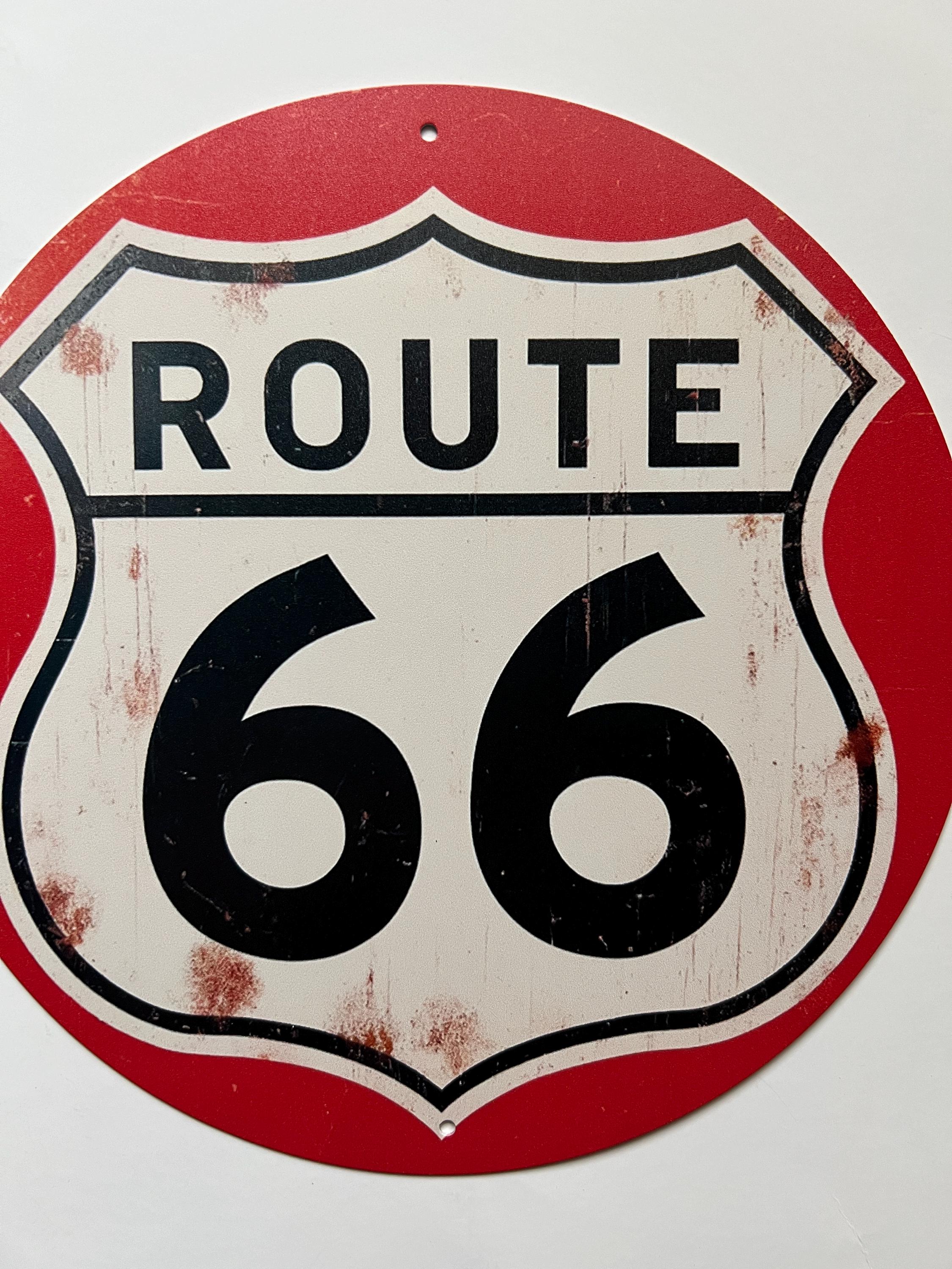 Route 66 Rustic Round Metal Sign Man Cave 8" Tin Sign Garage Sign Gifts ...
