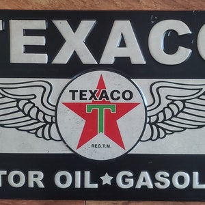 Texaco Winged Metal Sign 16&quot;X 8.75&quot; Embossed Mancave Garage Bar