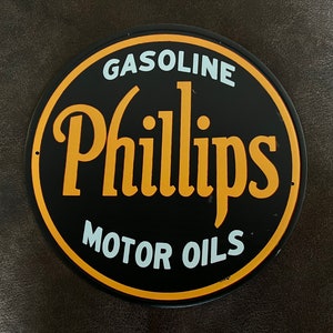 Phillips Gas 12" Targa rustica rotonda in metallo Targa in metallo Man Cave Targa per garage Regali per uomo Decorazione da parete per garage Targa per olio motore in stile vintage