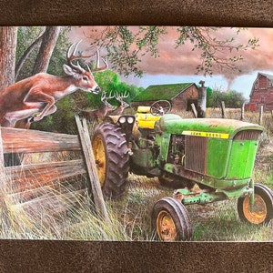 Placa de lata de metal John Deere, decoração de caverna do homem, presentes de garagem para homens, decoração de parede para placa de trator de garagem, estilo vintage rústico, 11,75" x 7,75" retângulo