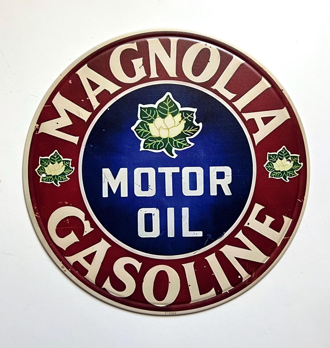 8" Magnolia Gas Oil Rustic Round Metal Sign Man Cave Tin Sign Garage ...