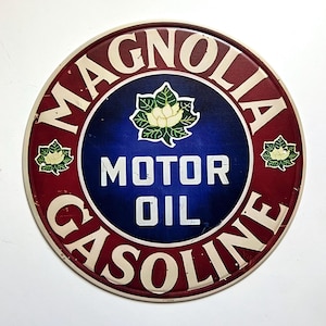 8&quot; Magnolia Gas Oil Rustic Round Metal Sign Man Cave Tin Sign Garage Sign Gifts for Men Wall Decor for Garage Vintage Style Oil Gas Sign