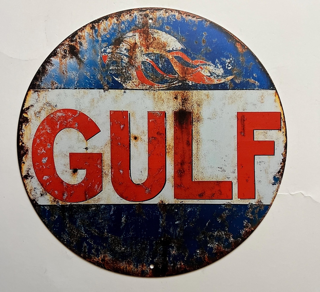 Gulf Oil Logo Gasoline 8" Metal Sign Motor Oil Gas Station Mancave ...