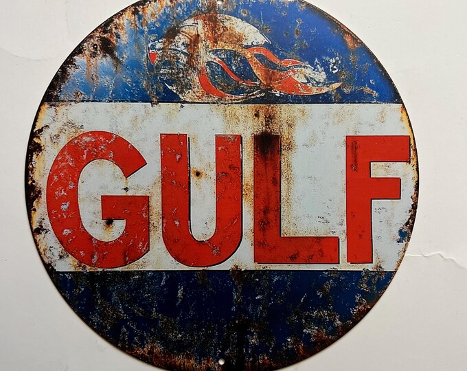 Gulf Oil Logo Gasoline 8" Metal Sign Motor Oil Gas Station Mancave ...
