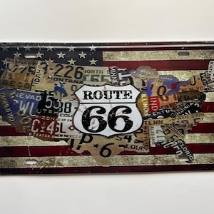 Placa de carro da Rota 66 Placas da Rota 66 Placas de garagem para homens Placas de transporte Decoração de parede para caverna do homem Decoração de quarto Placas dos EUA Placa para carro 12"x6