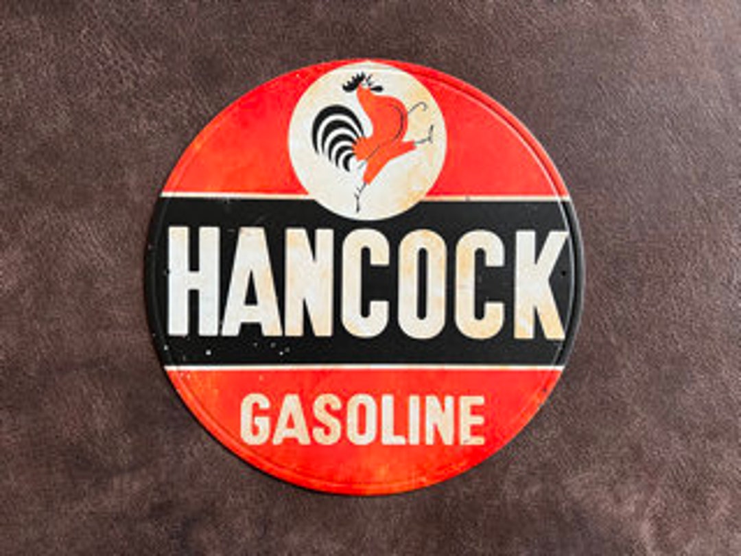 Hancock Gas 12" Rustic Round Metal Sign Man Cave Tin Sign Garage Sign ...