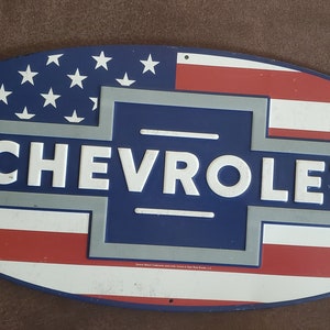 Chevrolet Metal Stars and Stripes Sign Motor Oil Gas Station Mancave Decor Tin Sign Rustic Garage Shop