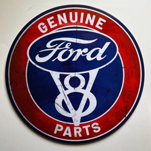 30,5 cm echtes Ford Teile rundes Blechschild blau rot Ford Fahrzeug Art Decor Blechschild Vintage Stil rustikale Garage Shop Wandkunst für Ford Liebhaber