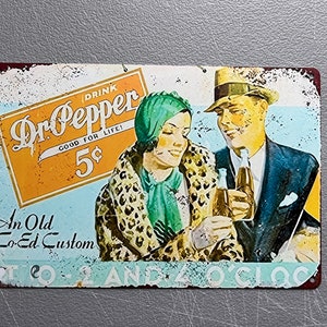 Letrero de metal de lata Dr Pepper, Decoración de cueva para hombre, Regalos de garaje para hombres, Decoración de pared para garaje, Letrero de soda, Estilo rústico vintage, Letreros retro de 11,75 x 7,75 pulgadas
