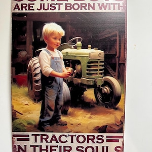 Boys and Tractors Poster Tin Metal Sign Farm Art Wall Decor for Farmhouse Garage Rustic Vintage Style 12&quot;x8&quot; Tractor Art Garden Country Boy