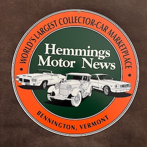 Hemmings Motor News Porcelain Sign Rustic Home Decor Mancave Garage Bar Old Car Sign Rusty Sign for Decor Vintage Style 14" Retro Auto Sign