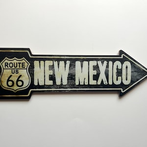 New Mexico Arrow Route 66 Cartello stradale in legno Decorazione vintage da parete per cartello da garage Stile rustico vintage 13,5 x 4,5 vecchio cartello stradale