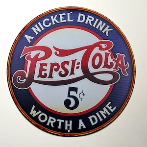 Round Pepsi Cola Tin Metal Sign Pepsi Decor Garage Wall Decor for Garage Rustic Vintage Style 7.75" Sign Soda Pop Gifts for Soda Lovers