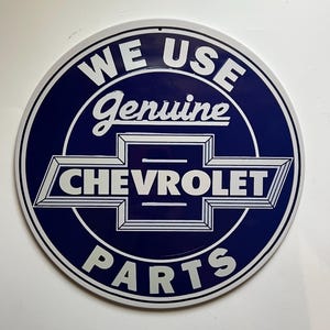 Genuine Chevrolet Parts Blue White Round Metal Sign Motor Oil Gas Station Mancave Decor Tin Sign Vintage Rustic Style Garage Shop