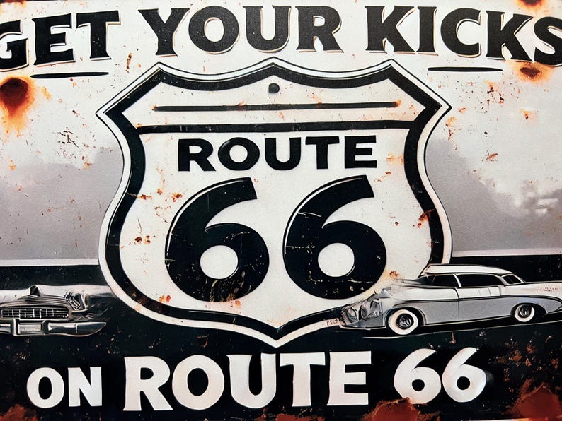 Route 66 Metal Sign Rustic Mancave Garage Bar With Old Cars 11.75" X 7. ...