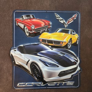 Corvette Down Threw the Years Cars Metal Sign Embossed Man Cave Decor Bar Garage Shop