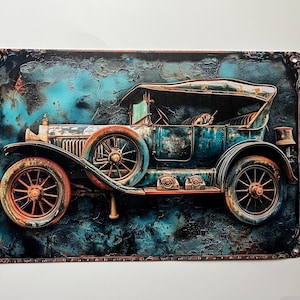 Vecchia auto in metallo decorazione garage regali per uomini decorazione da parete per garage cartello auto arrugginita stile rustico vintage 11,75"X7,75" vecchia auto arrugginita steampunk