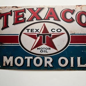 Texaco 11.75"x7" Rustic Metal Sign Tin Sign Garage Sign Wall Decor for Garage Vintage Style Texaco Petroleum Motor Oil Metal Yard Art
