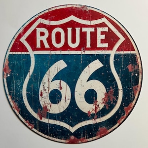8&quot; Round Route 66 Tin Metal Sign Pepsi Decor Garage Wall Decor for Garage Rustic Vintage Style Sign Gifts for Road Sign Lovers