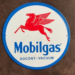 Mobilgas 12" Rustico Rotondo Metallo Segno Man Cave Tin Sign Garage Segno Regali per Uomini Decorazione da Parete per Garage Stile Vintage Olio Gas Segno