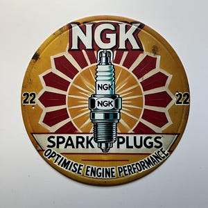 NGK Spark Plugs Logo 8&quot; Metal Sign Gas Station Mancave Decor Tin Sign Rustic Garage Shop, Vintage Rustic Style Sign
