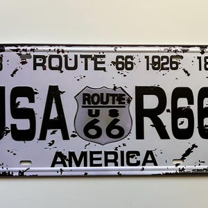 Placas de licença da Rota 66 Placas de garagem para homens Placas de transporte Decoração de parede de caverna do homem Decoração de quarto Placas dos EUA Placa para carro 12"x6 América