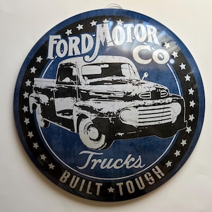 Ford Motor Co Trucks Knopfschild Motoröl Tankstelle Mancave Dekor 15,5 "Blechschild Rustikal Garage Shop Rundes Ford Metallschild Rustikaler Vintager