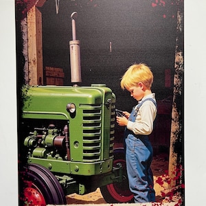 Boys and Tractors Poster Tin Metal Sign Farm Art Wall Decor for Farmhouse Garage Rustic Vintage Style 12&quot;x8&quot; Tractor Art Garden Country Boy