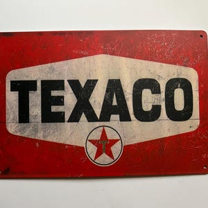 Texaco 11"x7" cartello in metallo rustico rotondo Man Cave cartello in latta cartello garage regali per uomini decorazione da parete per garage stile vintage Texaco Petroleum