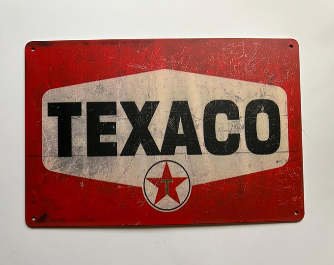 Texaco 11"x7" Rustic Round Metal Sign Man Cave Tin Sign Garage Sign ...