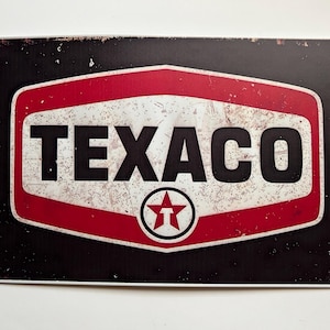 Texaco 11&quot;x7&quot; Rustic Round Metal Sign Man Cave Tin Sign Garage Sign Gifts for Men Wall Decor for Garage Vintage Style Texaco Petroleum