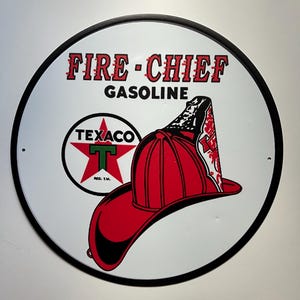 Texaco 12&quot; Rustic Round Metal Sign Man Cave Tin Sign Garage Sign Gifts for Men Wall Decor for Garage Vintage Style Texaco Petroleum Products