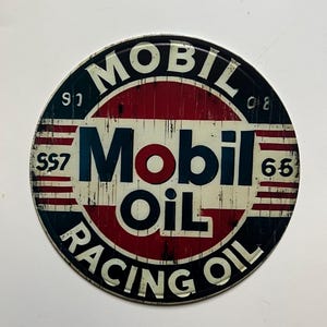Mobil Oil 8&quot; Tin Metal Sign Motor Racing Oil Gas Station Mancave Decor Sign Rustic Garage Vintage Style Home Decor Gifts for Dad Small Sign
