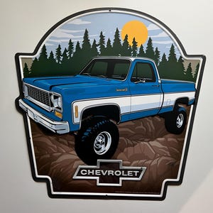 Corvette Cheyenne Super 10 Truck Metallgeprägtes Schild Mann Höhle Garagenschild Geschenk für Männer Wanddekor für Garage Geschenke Metallalter LKW Wandkunst