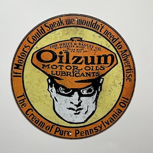 Oilzum Oil 8" Rustico Rotondo Metallo Segno Man Cave Tin Sign Garage Sign Regali per Uomini Decorazione da Parete per Garage Stile Vintage Olio Gas Segno Olio Motore