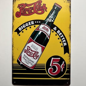 Pepsi Cola Tin Metal Sign Decor Garage Gifts for Men Wall Decor for Garage Soda Sign Rustic Vintage Style 11.75"X7.75" Pepsi Art for Room