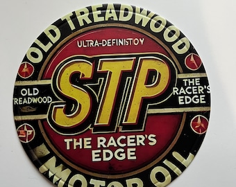 STP Motor Oil 8" Tin Metal Sign Motor Oil Gas Mancave Decor Racing Sign Rustic Garage Vintage Style Home Decor Gifts for Dad Small Sign