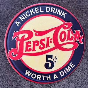 Pepsi Cola Tin Metal Sign Pepsi Decor Garage Wall Decor for Garage Sign Rustic Vintage Style 7.75" Round Sign Soda Pop Gifts for Soda Lovers