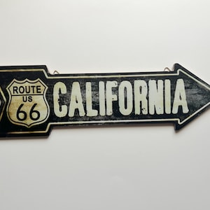 California Arrow Route 66 Cartello stradale in legno Decorazione vintage Decorazione da parete per cartello da garage Stile rustico vintage 13,5"x4,5" Vecchio cartello stradale