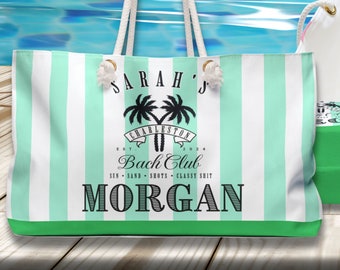 Personalized Beach Bag With Name Custom Beach Bag Preppy Pool Bachelorette Name Pool Accessories   Girls Trip Gift Striped Large Beach Tote