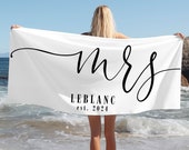 Personalized Mr or Mrs Custom Couple Towel for Bride or Groom Beach Blanket Custom Date Pool Towel Matching Couple Towel Bride Groom