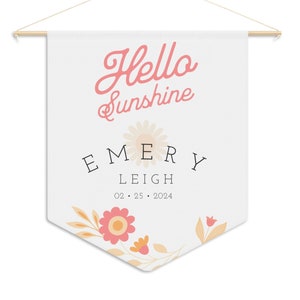 Custom Name Pennant Hello Sunshine Personalized Name Flag Hanging Banner Custom Wall Flag Nursery Decor Kids Room Wall Decor Personalized