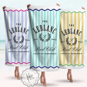 Pool Towels Custom Pool Towels Personalized Beach Towels Summer Towel Gift For Pool Owner Cabana Stripe Custom Pool Towels For Beach House