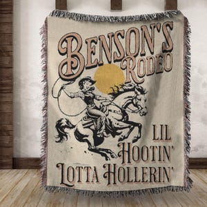 Throw Blanket Couch Custom Blanket Family Name Western Rodeo Horse Lover Gift Personalized Woven Cowboy Tapestry Desert Home Decor Blanket