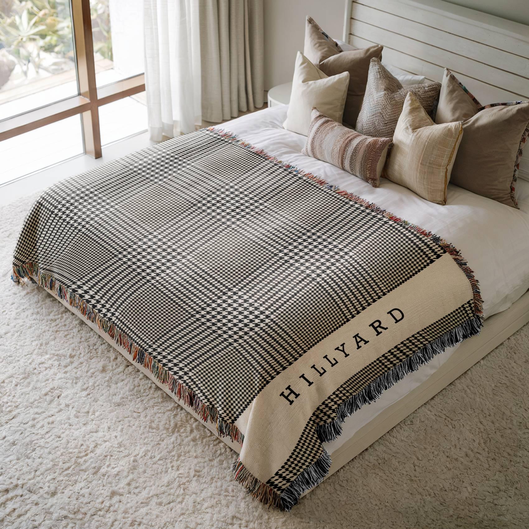 Personalized Woven Cotton Throw Blanket, Glen Plaid Monogram Blanket, Custom Name Gift for Wedding, Anniversary, Housewarming, Family Gift