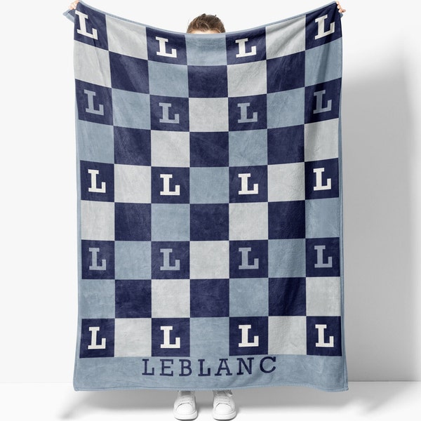 Initial Blanket Monogram Personalized Throw Blanket Color Block Blankets With Initial Monogram Blanket Checkerboard Throw Blanket Couch