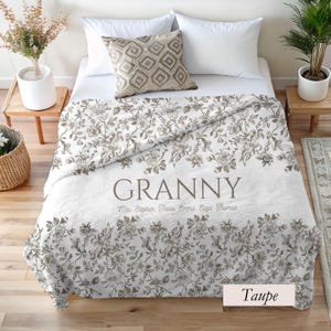 Custom Gift For Grandma, Blanket with Grandkids&#39; Names Floral Toile Gift for Mom, Nana, Mother’s Day, Family Keepsake, Memorial Gift