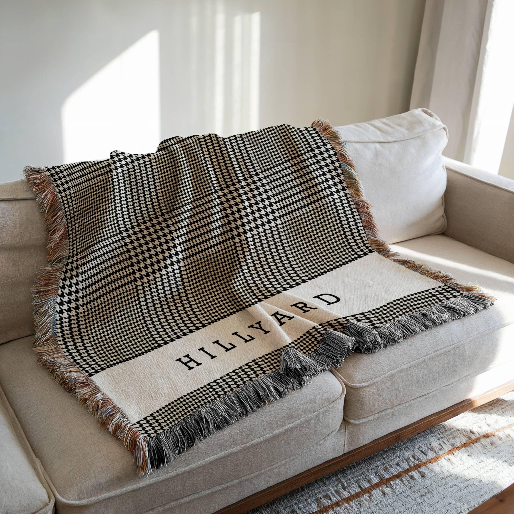 Personalized Woven Cotton Throw Blanket, Glen Plaid Monogram Blanket, Custom Name Gift for Wedding, Anniversary, Housewarming, Family Gift